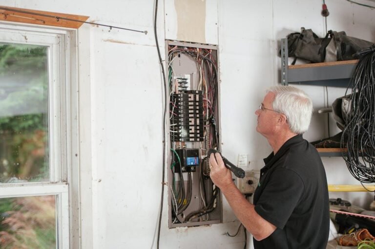 Electrician examining a residential electrical panel