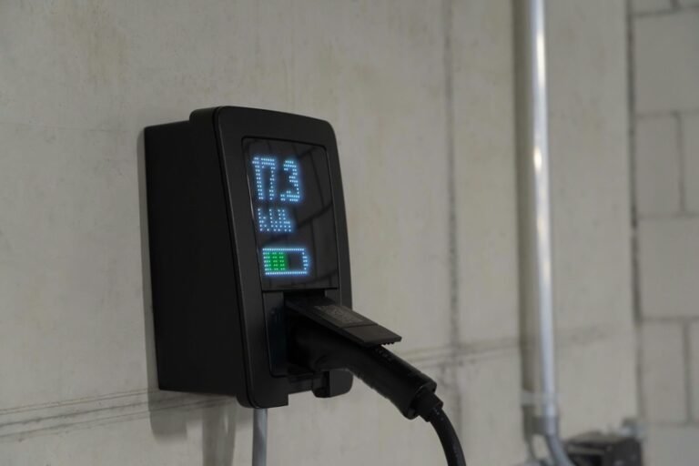 electric vehicle charger installed in a residential garage