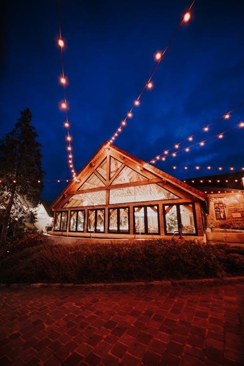 a house with landscape lighting